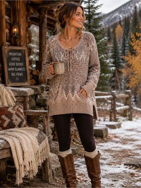 Free People Fair Isle Wool Mohair Blend Sweater M Oversized Tunic Boho